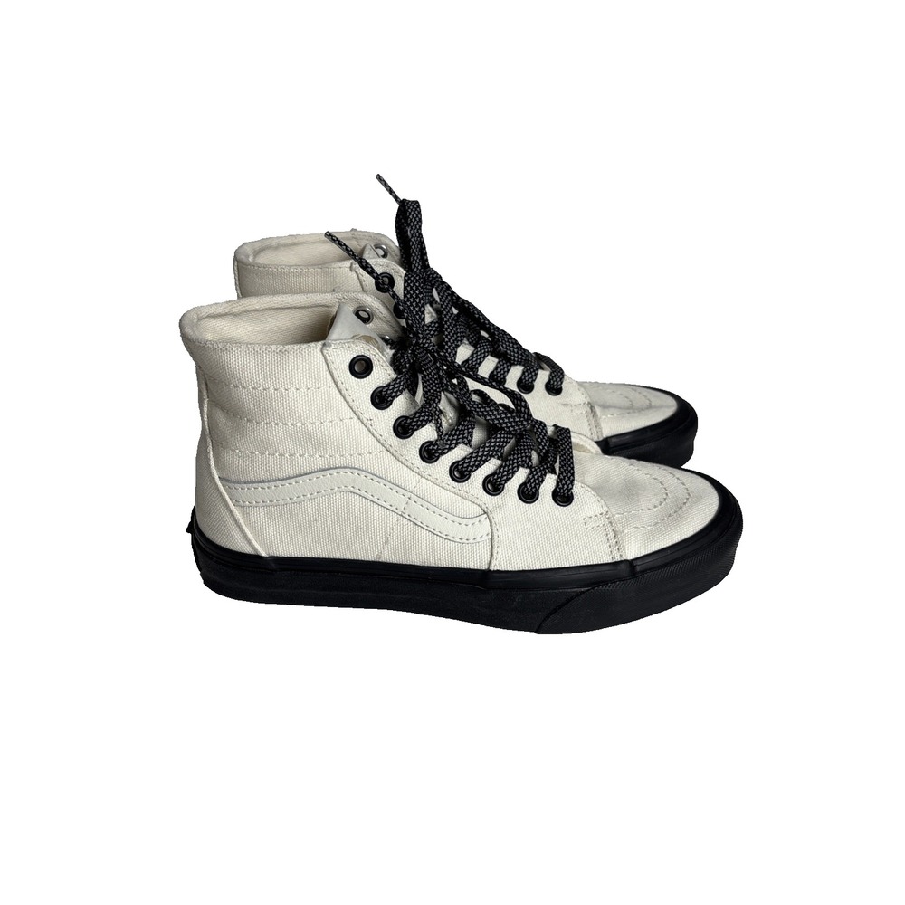 Vans Sk8-Hi High Top Sneakers Cream Canvas Black Sole Mens 6.5 Womens 8.0